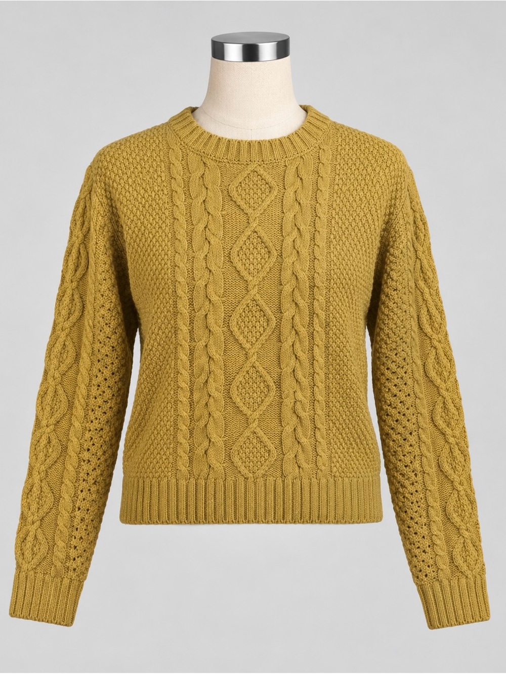 Sanctuary Mustard Yellow Cable Knit Cropped Sweater Women Large Cottagecore Cozy